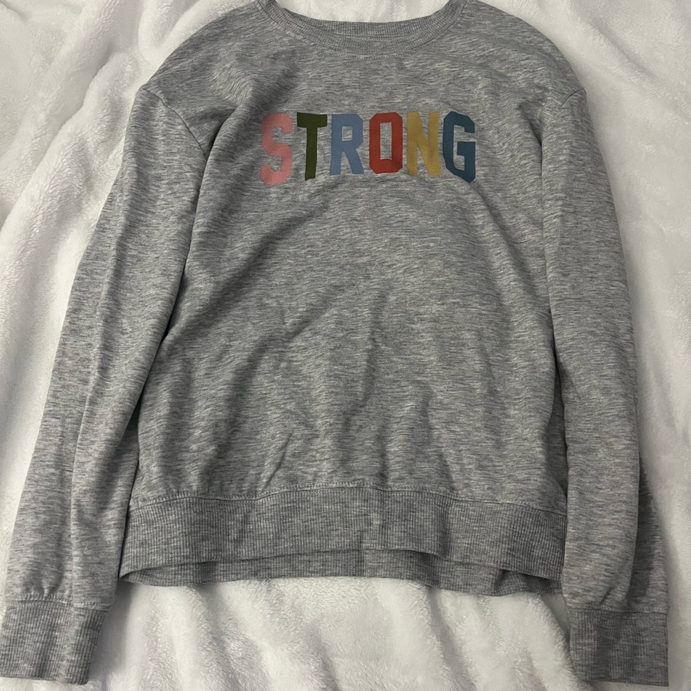 Miken Flow Gray Graphic Long Sleeve T-Shirt w/The Word “Strong” Size M